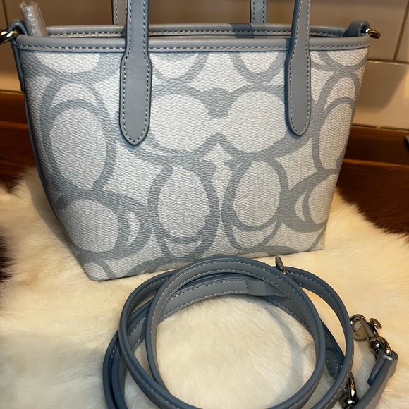 Coach City Mini Tote Bag In Sketch Signature Canvas CBM64 Silver/Ice Blue NWT - Picture 4 of 5